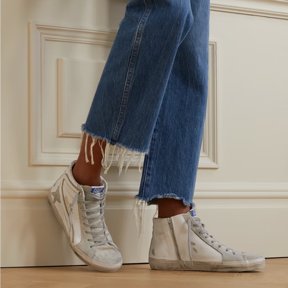 Golden Goose slide white leather and gray suede high tops 39
